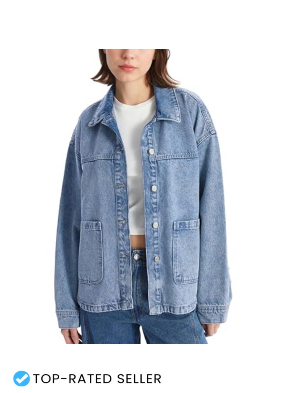 Oversized Denim Shacket Women Long Sleeve Button